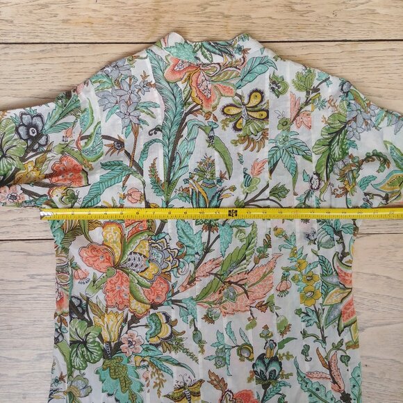 Dolma Medium tropical print cotton tunic top open front pearl shell buttons - Picture 12 of 15